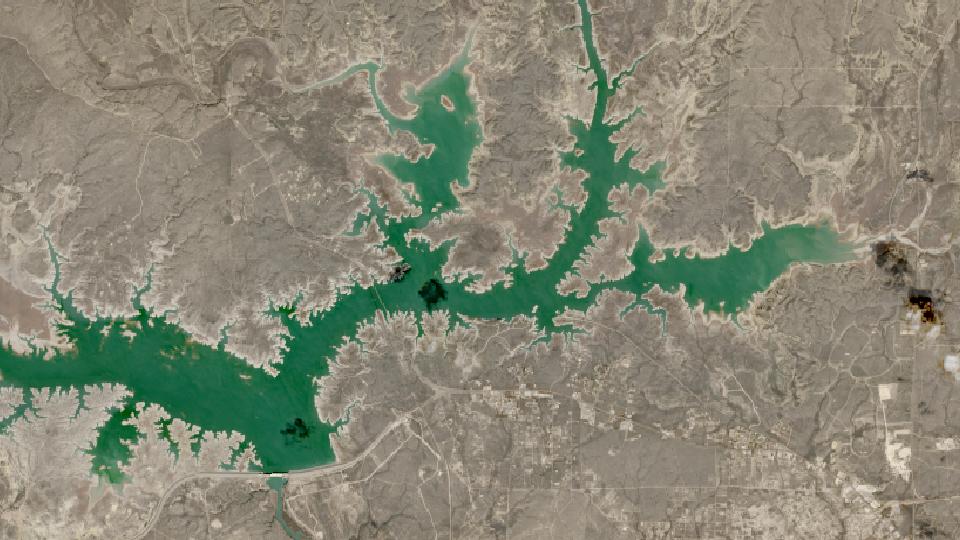 Amistad Reservoir from space, lowest since 2016, Jan 27, 2024