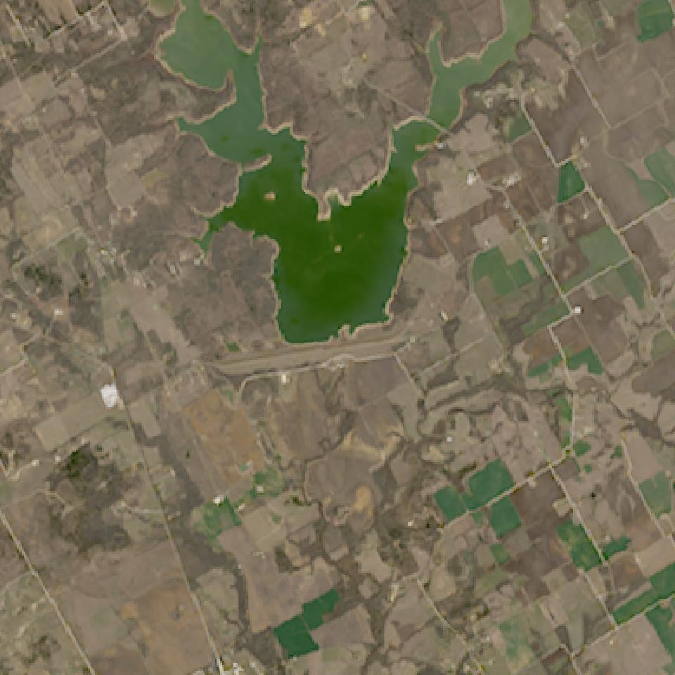 Aquilla Lake from space, lowest since 2016, Jan 23, 2023
