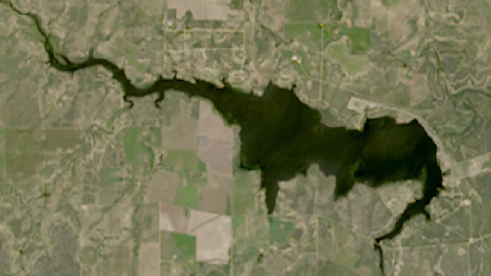 Brady Creek Reservoir from space, highest since 2016, Jul 30, 2025