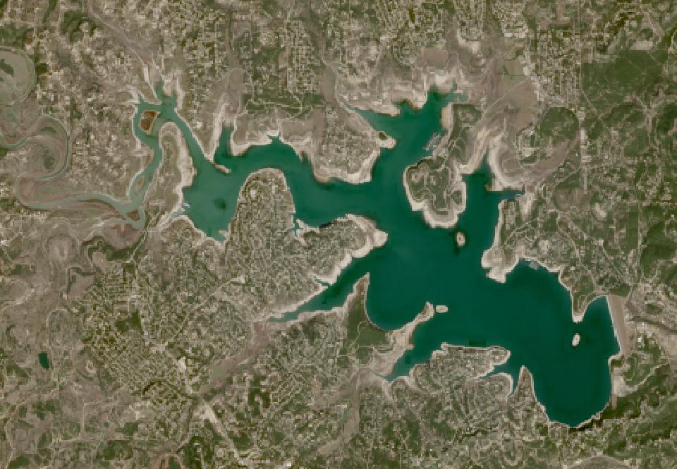 Canyon Lake from space, lowest since 2016, Feb 2, 2025