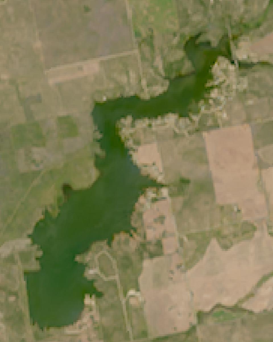 Champion Creek Reservoir from space, highest since 2016, Aug 3, 2021