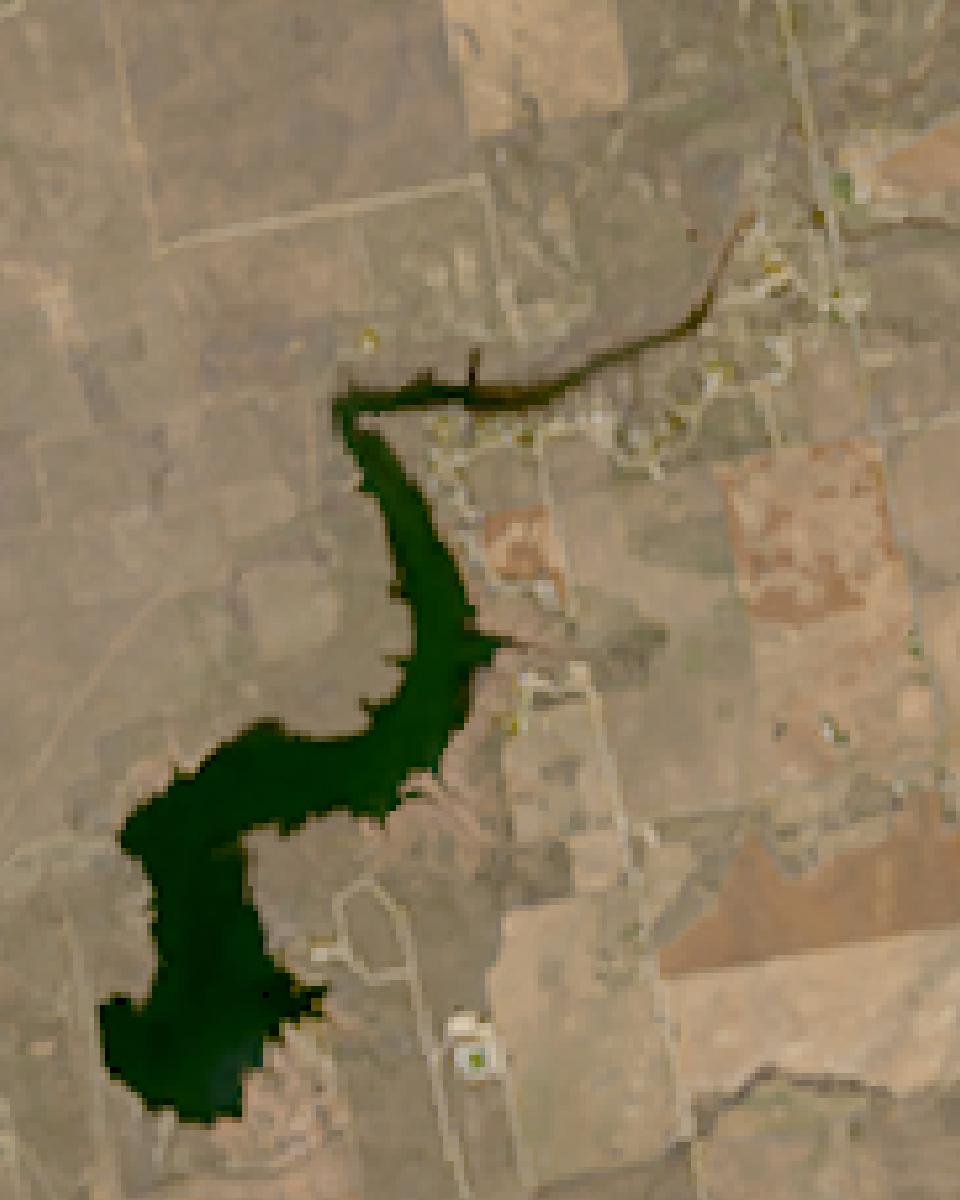 Champion Creek Reservoir from space, lowest since 2016, Feb 27, 2016