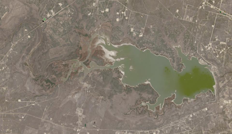Choke Canyon Reservoir from space, lowest since 2016, Jan 31, 2026
