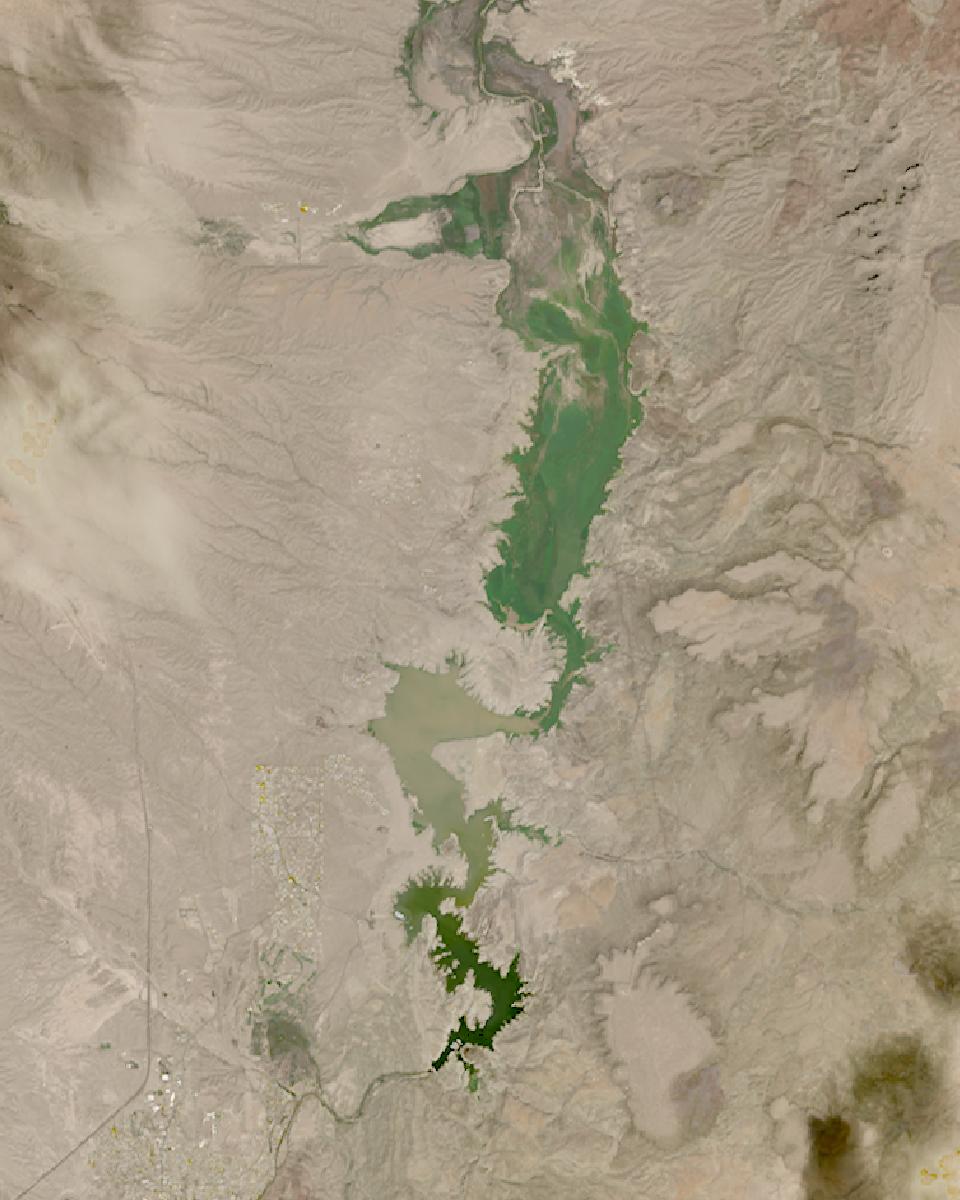 Elephant Butte Lake from space, lowest since 2016, Sep 14, 2026