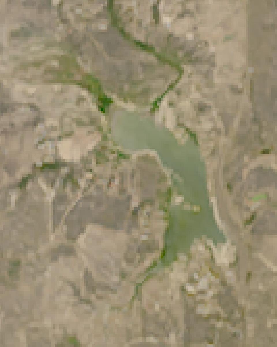 Greenbelt Lake from space, lowest since 2016, Jul 31, 2026