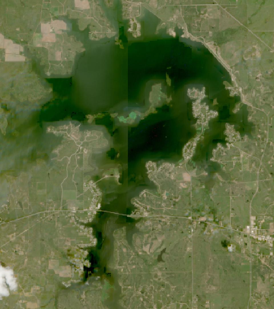 Hubbard Creek Reservoir from space, highest since 2016, Jul 18, 2021