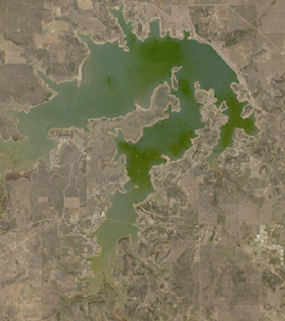 Hubbard Creek Reservoir from space, lowest since 2016, Oct 31, 2024