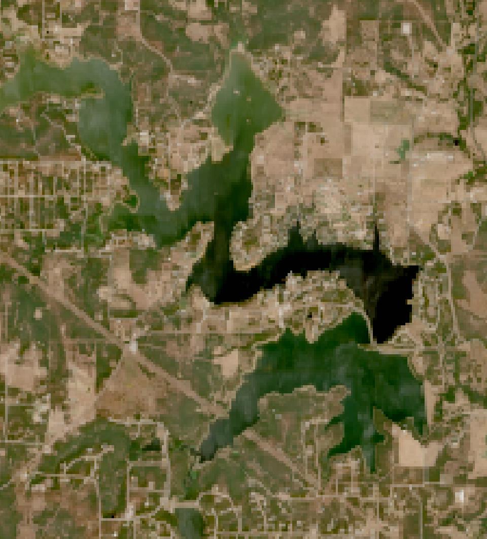 Lake Amon G Carter from space, lowest since 2016, Aug 31, 2026