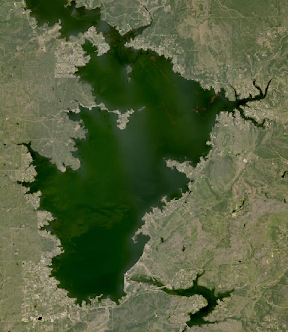 Lake Buchanan from space, highest since 2016, Jul 31, 2025