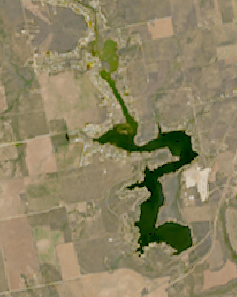 Lake Colorado City from space, lowest since 2016, Jul 4, 2016