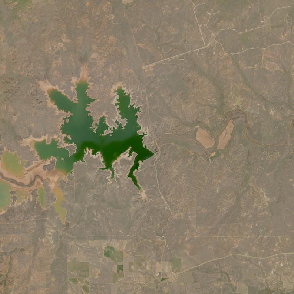Lake Kemp from space, lowest since 2016, Mar 2, 2023