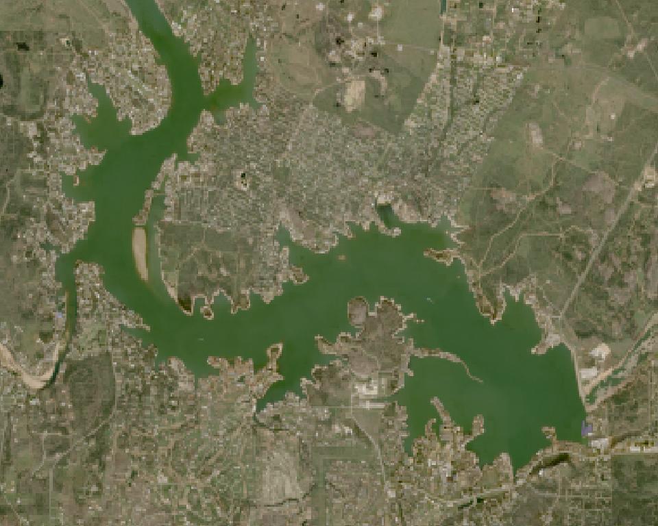 Lake L. B. Johnson from space, lowest since 2016, Feb 24, 2019