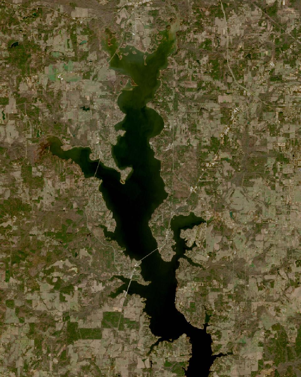 Lake Palestine from space, lowest since 2016, Dec 17, 2023