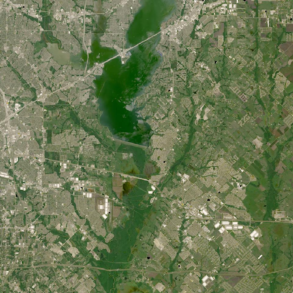 Lake Ray Hubbard from space, highest since 2016, May 4, 2025
