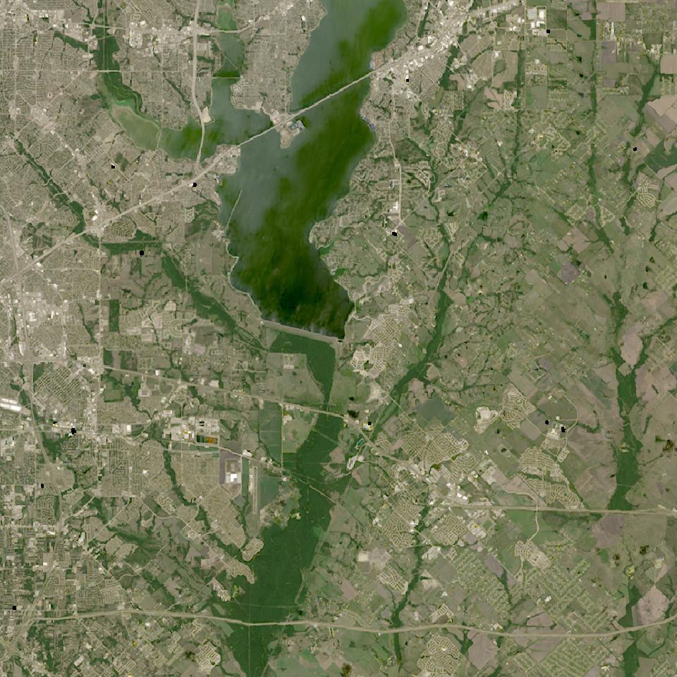Lake Ray Hubbard from space, lowest since 2016, Aug 29, 2018