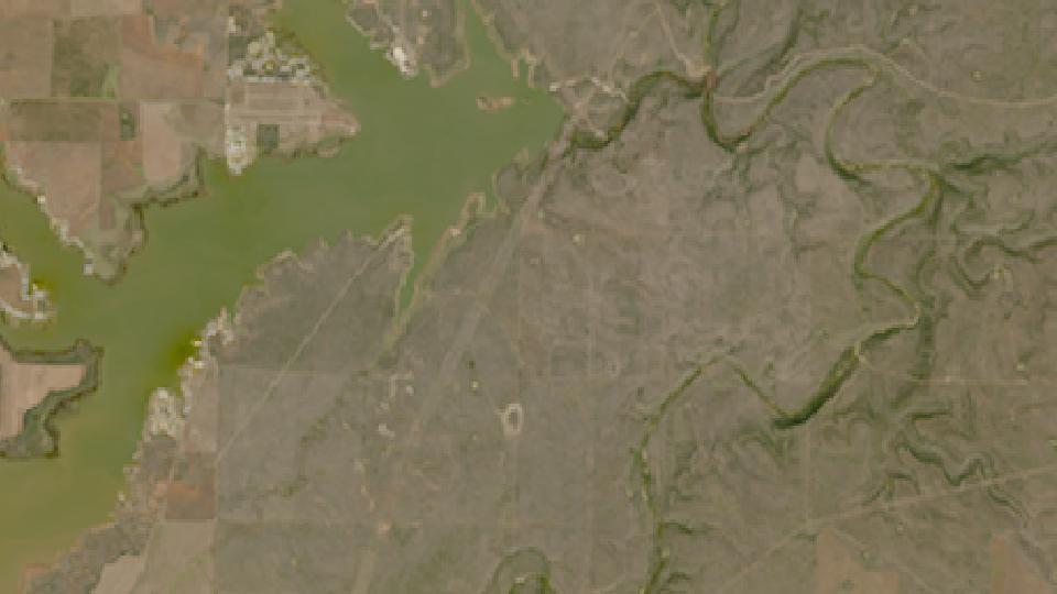 Lake Stamford from space, lowest since 2016, Oct 25, 2022