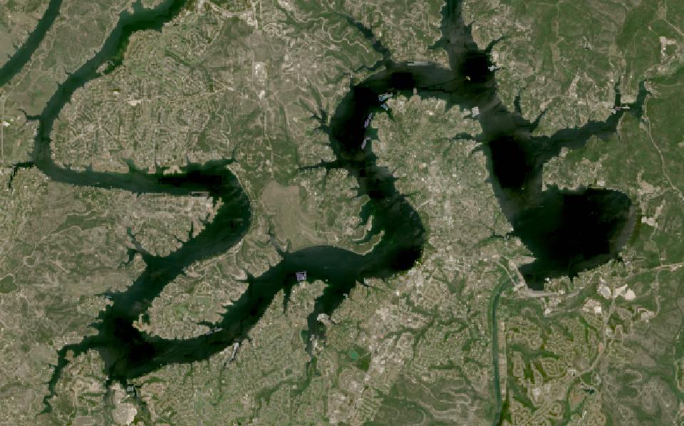 Lake Travis from space, highest since 2016, Mar 26, 2019