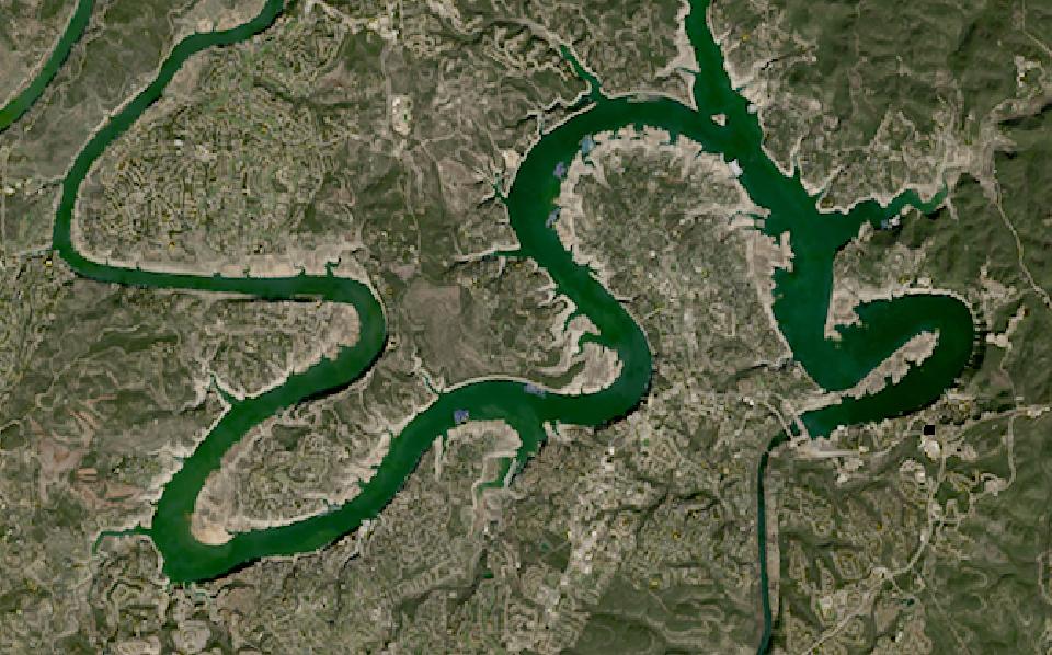 Lake Travis from space, lowest since 2016, Dec 25, 2023