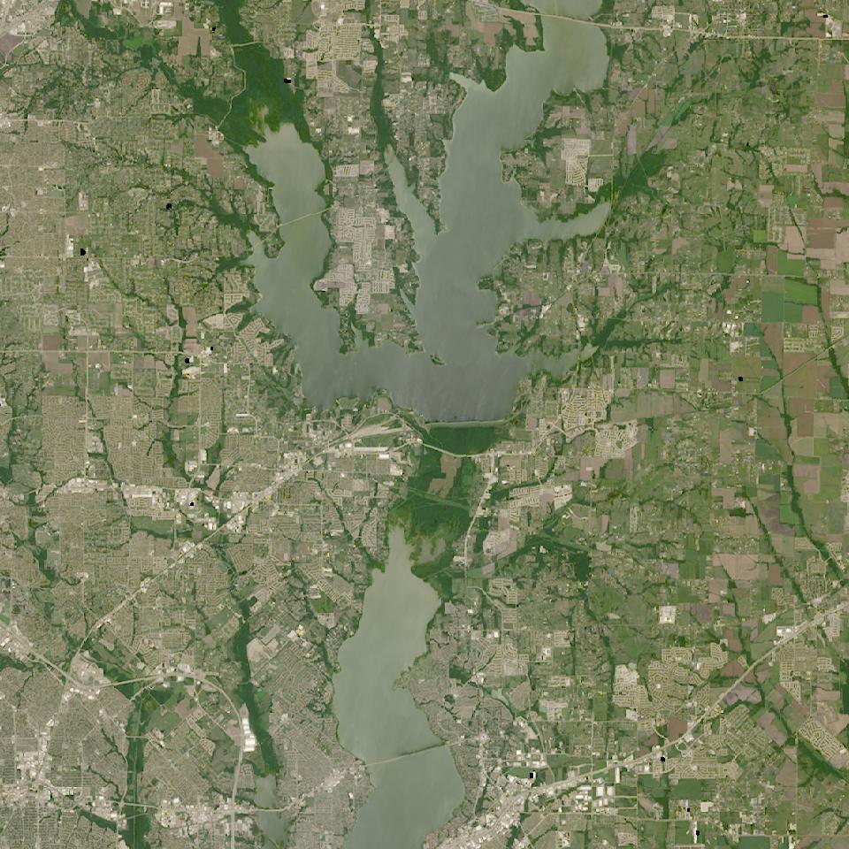 Lavon Lake from space, highest since 2016, Jul 23, 2025