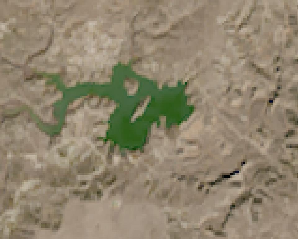 Mackenzie Reservoir from space, highest since 2016, Feb 18, 2016