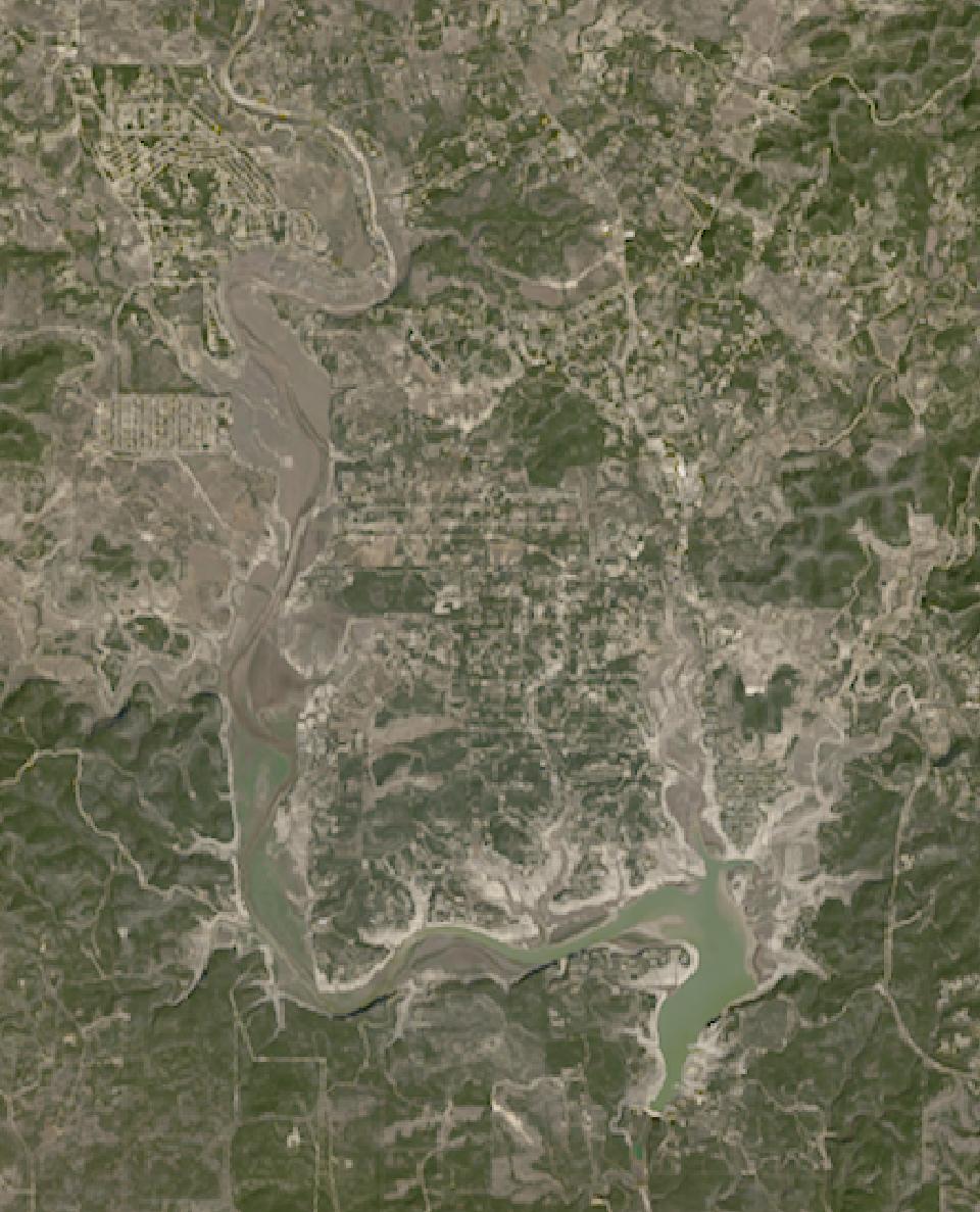 Medina Lake from space, lowest since 2016, Feb 28, 2025