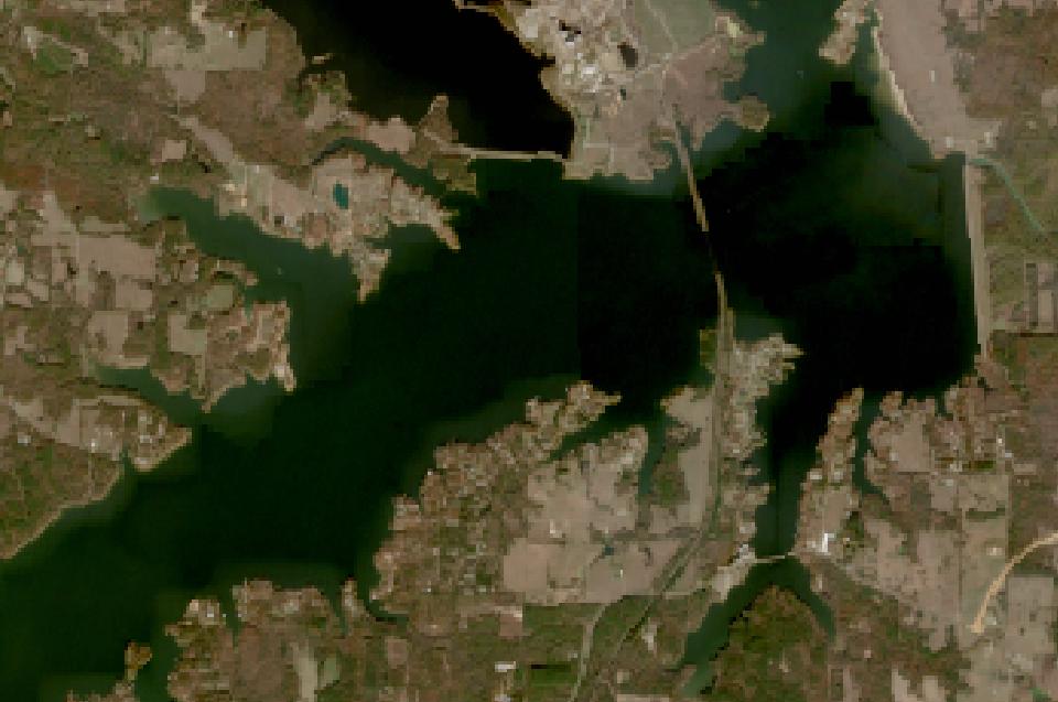 Monticello Reservoir from space, lowest since 2016, Dec 2, 2021
