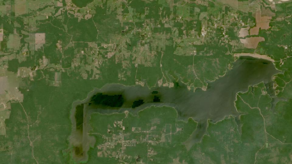 Pat Mayse Lake from space, highest since 2016, Jul 31, 2026