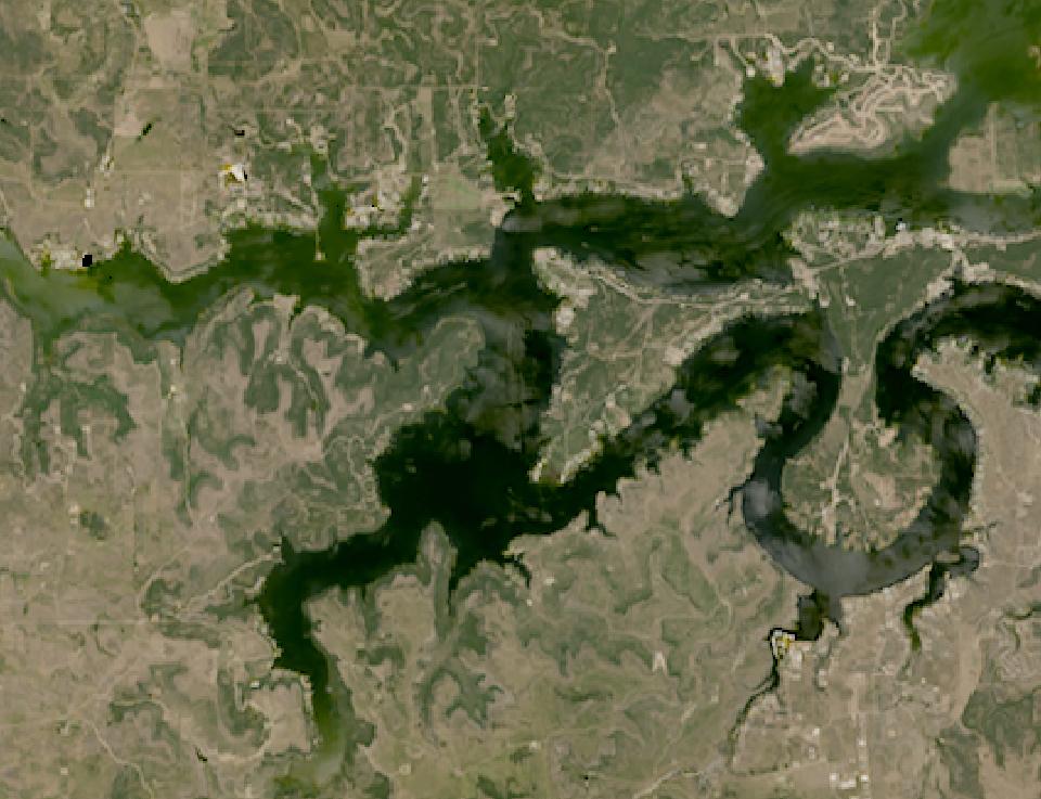 Possum Kingdom Lake from space, highest since 2016, Jul 30, 2025