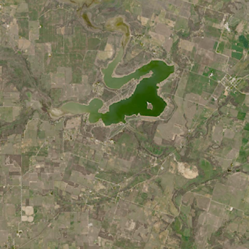 Proctor Lake from space, lowest since 2016, Feb 26, 2024