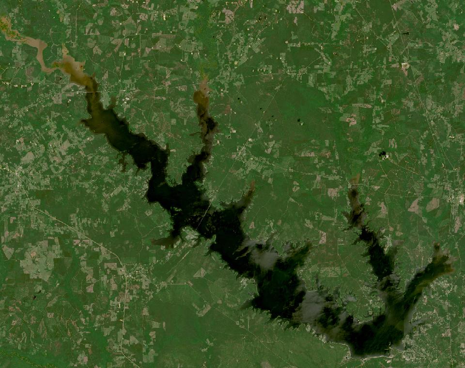 Sam Rayburn Reservoir from space, highest since 2016, May 4, 2025