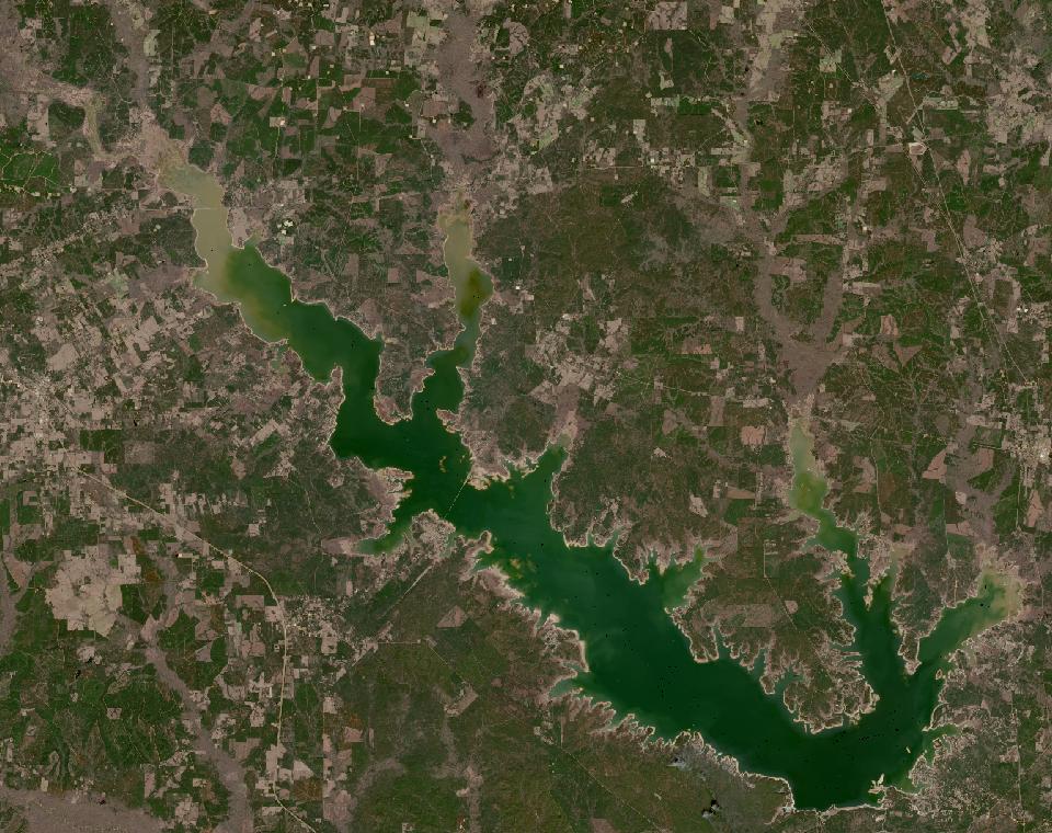 Sam Rayburn Reservoir from space, lowest since 2016, Feb 6, 2026