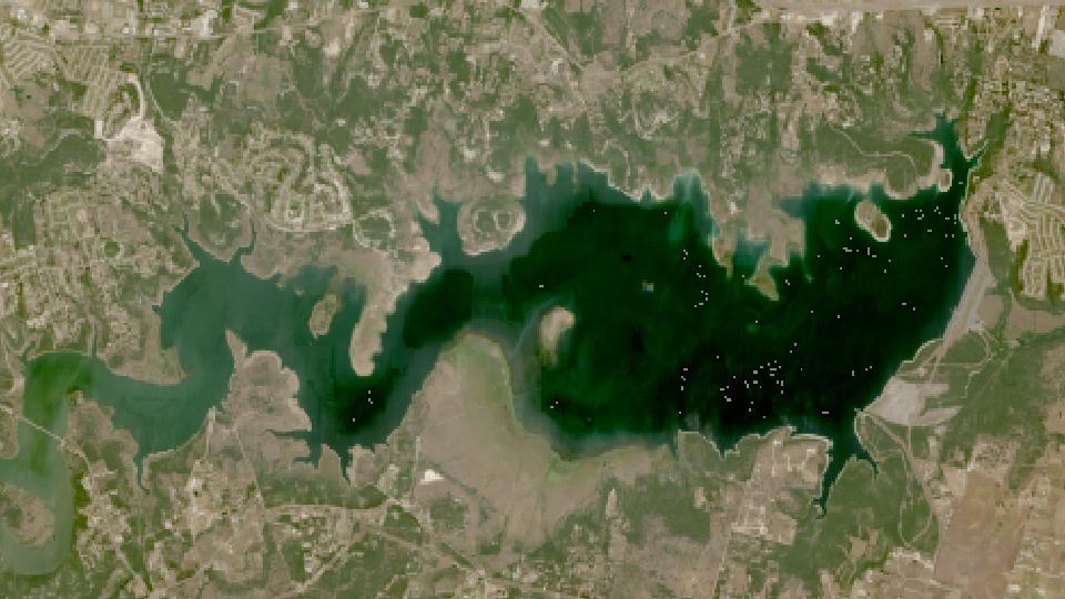 Stillhouse Hollow Lake from space, highest since 2016, Aug 13, 2026