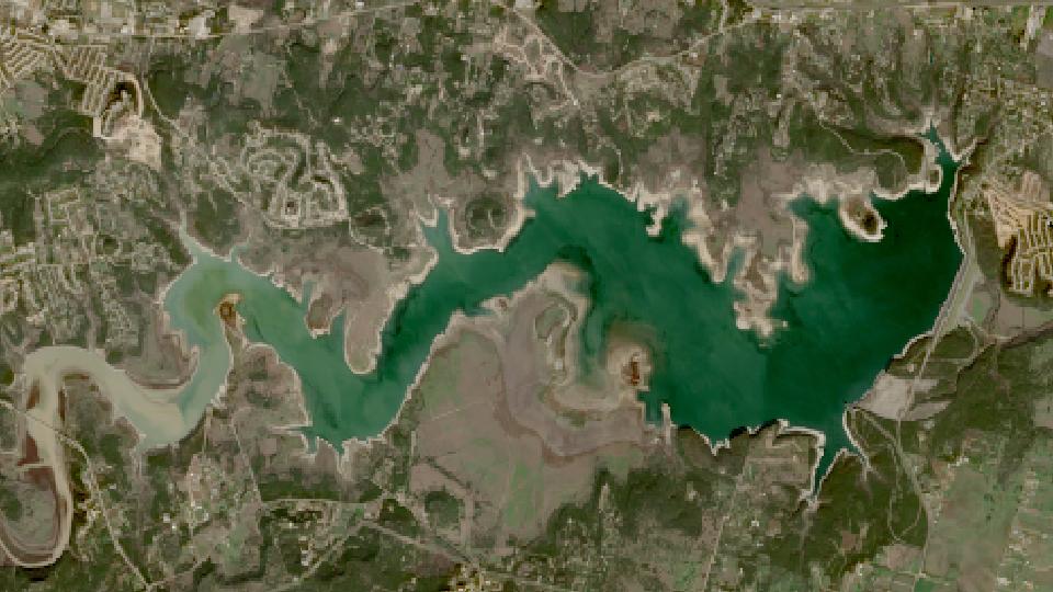 Stillhouse Hollow Lake from space, lowest since 2016, Dec 25, 2023
