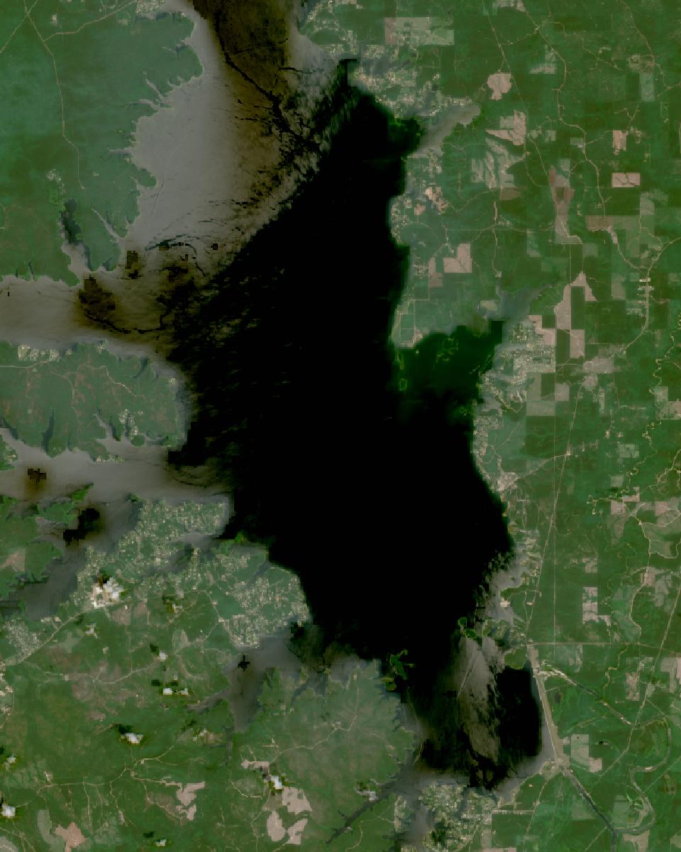 Toledo Bend Reservoir from space, highest since 2016, May 13, 2022