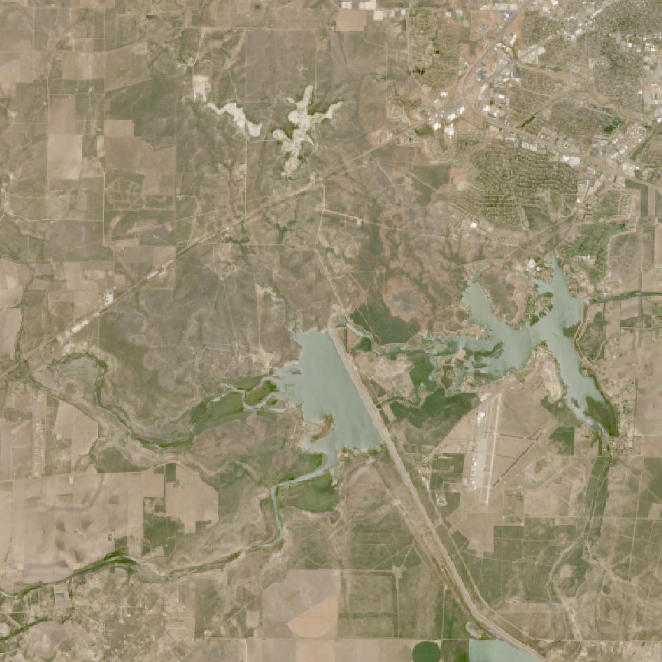 Twin Buttes Reservoir from space, lowest since 2016, Jul 2, 2018
